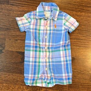Ralph Lauren Kids Blue Plaid Bodysuit